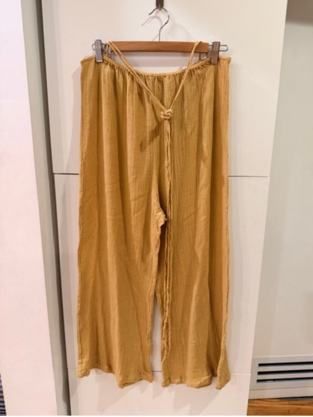 TIA Cotton Beach Cover-Up Pants – One Size, Mustard, Tie Detail, Versatile